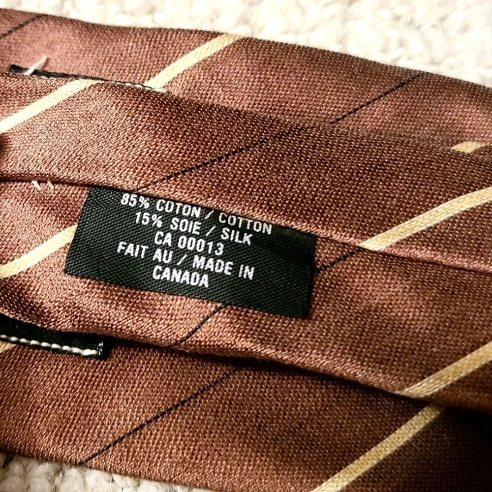 GUCCI CONTEMPO VINTAGE BROWN STRIPED DESIGNER MENS SKINNY SILK TIE - Picture 4 of 5